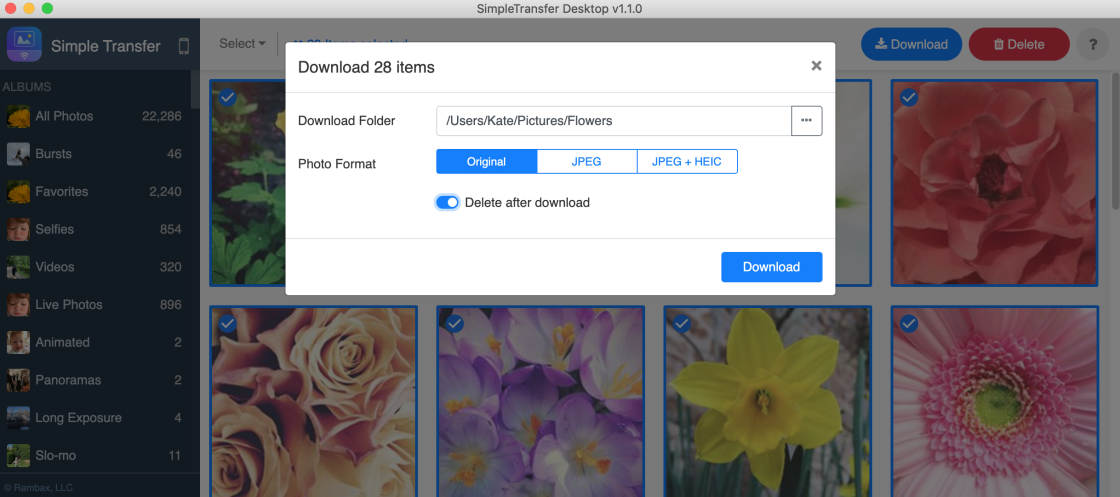 photo transfer app no script