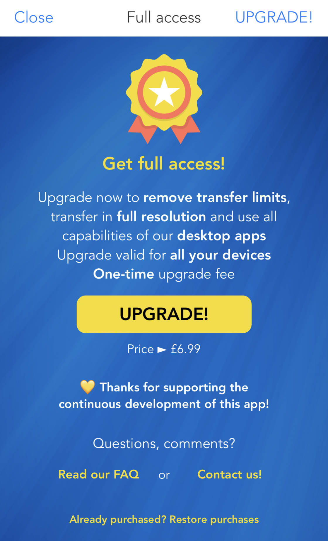 photo transfer app no script